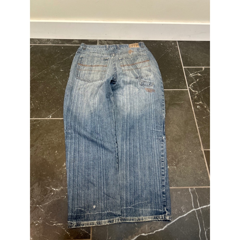 Makaveli Branded Mens Baggy Carpenter Jeans 38x32 Blue Slub Denim Y2K Hip Hop